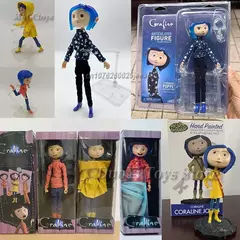 Neca anime coraline boneca articulada anime figura capa de chuva camisola em camisa listrada brinquedo la menina decoração modelo bithday presentes