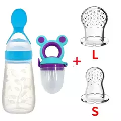 Baby Feeding Bottle com Fruit Chupeta Set, Toddler Spoon, Legumes frescos, Kids Feeder Supplies, 4Pcs