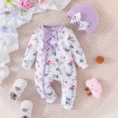 Macacão Floral do Recém-nascido com Chapéu, Bebê Menina Onesies, Conjunto de Roupas Manga Longa, Macacão Minúsculo Bonito, 1-18Meses - comprar online