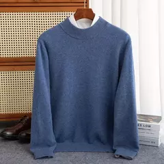 Pulôver de malha de lã de gola meia alta masculino, suéter quente de cor sólida, blusa casual de negócios 100% lã, outono inverno - Wolf Magazine