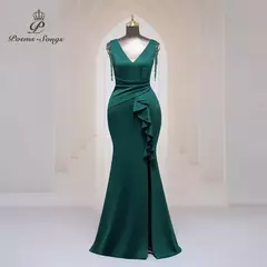 Vestido sexy de fenda lateral para mulheres, Vestido longo de baile, Ombro macio de cetim, Vestidos de noite, Vestido Maxi na internet