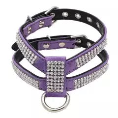 Coleira para cães, cinta peitoral ajustável, produtos para animais de estimação, coleira para cães, liberação rápida, brilhante, em forma de k, strass, couro pu