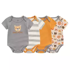 Imagem do Kiddiezoom-bodysuit manga curta para menino e menina, 100% algodão, roupas recém-nascidas, desenhos animados, 4 peças, verão