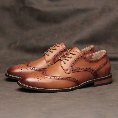 Sapatos brogue de couro masculino, sapatos de vestido masculino, casamento, soci