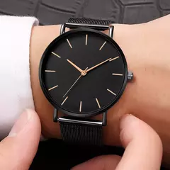 Relógio de pulso de malha de aço inoxidável feminino, feminino Fashion, Casual, Simples, Quartzo, Hora de Metal, Feminino, Preto - loja online