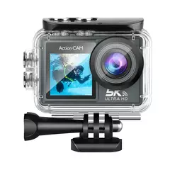 Câmera de ação 5K 4K60FPS Dual IPS Touch LCD DVR EIS 170 ° Câmera esportiva com zoom 5X à prova d'água 30M com microfone sem fio e controle remoto Menu em Português na internet