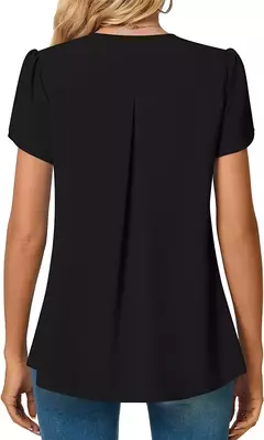 Blusa sexy com plissado e v pescoço para as mulheres, camisa de manga curta, cor sólida, solto, roupas de trabalho, verão, sze-st23015 na internet
