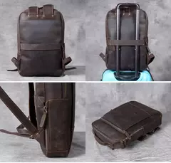 Mochila de couro genuíno para homens, cavalo louco vintage mochila para laptop grande mochila diária mochila de viagem mochila para caminhadas - comprar online