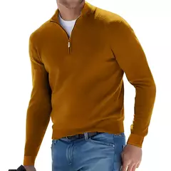 Imagem do Outono moletom masculino quente pulôver cor sólida meio zíper camisola casual fino com decote em v manga longa moletom masculino inverno topo