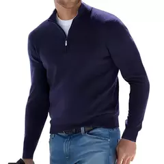 Outono moletom masculino quente pulôver cor sólida meio zíper camisola casual fino com decote em v manga longa moletom masculino inverno topo na internet