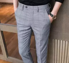 Xadrez masculino anti-rugas calças cortadas, roupas de grife casual, terno masculino reto, verão, fino, barato, designer, cheque, 9 na internet
