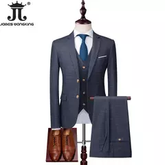 Blazer colete calças masculinas terno de moda boutique xadrez casual negócios masculino noivo casamento smoking vestido 3 pçs ou 2 pcs conjunto smoking - comprar online