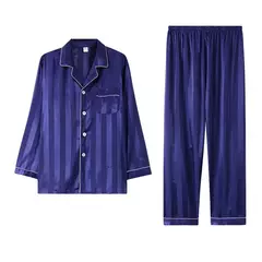 Conjunto de pijama de seda fino masculino, manga comprida e calça curta, pijama, calça para dormir - Wolf Magazine