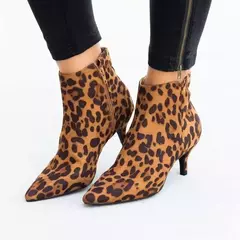 Ankle boot stiletto para mulheres, zíper lateral, salto médio, estampa leopardo, tamanho grande, bota de moda, primavera, outono, 2021 na internet