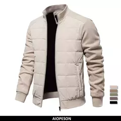 Imagem do AIOPESON-Jaqueta de gola xadrez masculina, jaquetas forrado de lã grossa, casaco retalhado, moda inverno quente