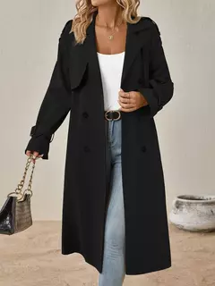 Imagem do 2024 moda trench jaquetas longo padrão feminino cor sólida casaco clássico lapela manga longa com cinto primavera outono casual rua