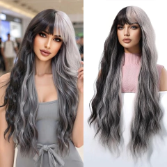 Halloween 26 polegadas cor preta e branca, franja de faixa de onda de água, peruca sintética de alta qualidade para mulheres, para festas, cosplay, etc. - Wolf Magazine