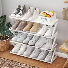 Rack de armazenamento de sapatos simples de 4 camadas, economiza espaço, resistente, organizador de sapatos para quarto, piso, rack de armazenamento, organizador - Wolf Magazine
