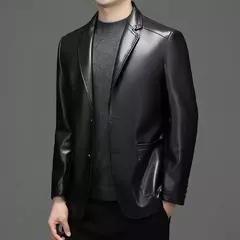 Outono novo casaco de couro masculino terno lapela negócios casual jaqueta de couro masculino