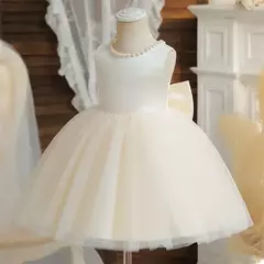 Vestido de tule sem costas para bebé com laço grande e pérolas, 1 ° vestido de aniversário, princesa infantil, vestido baptizado, 1 a 5 anos - Wolf Magazine