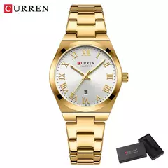 Curren-relógio de pulso de aço inoxidável feminino, cor do ouro, impermeável, quartzo, romântico, presente para namorada - Wolf Magazine