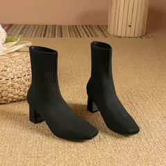 Botas de borracha antiderrapante de malha para mulheres, grandes, elegantes, novas, altura do salto 5cm, 2024