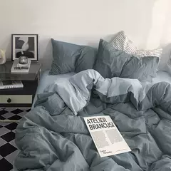 YanYangTian-Roupa de cama, Algodão lavado, 4 peças, Conjunto de lençóis, Conforto, Sólido, Natal, Casal, Capa de edredão - Wolf Magazine