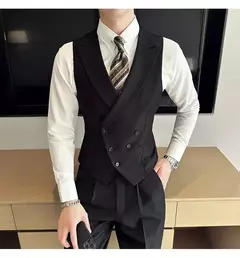 Imagem do Blazers colete de peito duplo masculino, terno casual slim fit masculino, colete de ajuste de alta qualidade, roupas de marca primavera, 2023 €