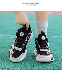 Tênis antiderrapante de basquete para crianças, resistente ao desgaste, malha, respirável, fivela rotativa, crianças pequenas, casual, formadores, moda - Wolf Magazine