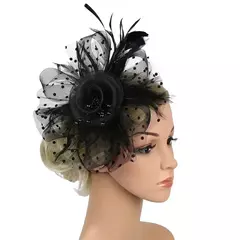 Chapéu Fascinator para Mulheres, Tea Party Headband, Coquetel De Casamento Malha, Penas De Flores, Grampo De Cabelo