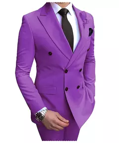 Imagem do 2024 novo terno masculino bege 2 peças duplo breasted notch lapela plana fino ajuste casual smoking para casamento (blazer + calças)