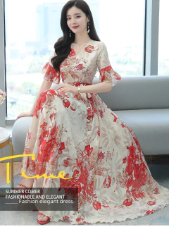 Vestido longo com cintura feminina, elegante vestido emagrecedor, manga curta, na moda - Wolf Magazine