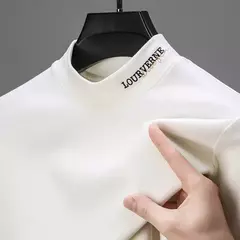Imagem do Camiseta de veludo alemã de alto grau masculina, meia gola alta, manga comprida bordada, moda britânica, camisa de fundo quente, nova, outono, 2023