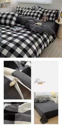 Conjunto de cama estilo xadrez, capa de edredom para pele, lençol fronha, roupa de cama de casa, solteiro, completo, queen, king size - loja online
