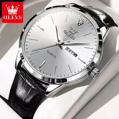 OLEVS-Relógio Quartz Masculino, Relógio de Pulso em Couro, Big Dial, Calendário Duplo, Impermeável, Luminoso, Top Brand, Moda, 2935, 43mm na internet