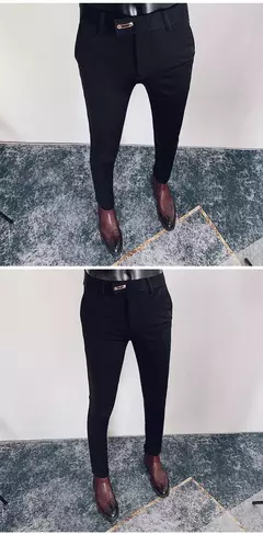 Calça formal de negócios casual masculina, slim fit, cor sólida, terno de festa de casamento, escritório, verão - Wolf Magazine