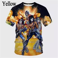 Imagem do Unisex Music Kiss Graphic Rock Band T-shirt, homens, mulheres, vestuário infantil, estilo Harajuku vintage, Hip-Hop Print Tee, Top solto, Streetwear, 3D