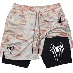 Imagem do Calções desportivos com estampa aranha masculina, casual, ginásio, compressã