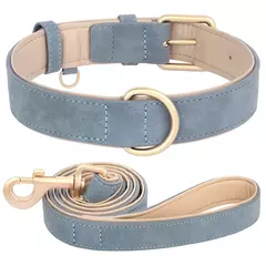 Coleira de cachorro acolchoada macia conjunto de coleira de couro pu para cães de estimação colar com corda de chumbo para caminhada ajustável para cães pequenos e médios pug - Wolf Magazine