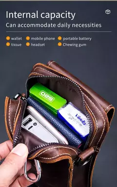 BULLCAPTAIN-Pacotes de Cintura de Couro Genuíno para Homens, Cinto Casual, Bolsa de Telefone Móvel 100% Couro Pequena Bolsa de Ombro na internet