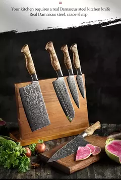 Hezhen 5 a 6pc conjunto de faca cozinha profissional damasco super aço chef paring santoku afiada cozinhar cozinha com suporte magnético
