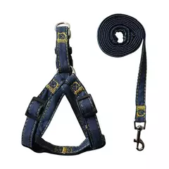Conjunto de arnês de coleira de cachorro jeans, acessórios para animais de estimação, coleira de cachorro e gato, cinta peitoral, colete pug, trela de chumbo para caminhada ao ar livre