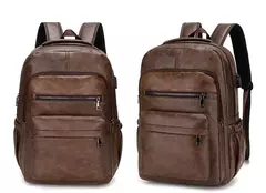 Imagem do Mochila de carregamento USB de couro PU para homens, mochilas grandes para laptop, mochila masculina para adolescentes, meninos, alta qualidade
