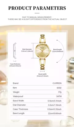 Curren-Relógio de luxo para mulheres, alta qualidade, diamante, senhoras, quartzo, impermeável, aço inoxidável, caixa incluída - loja online