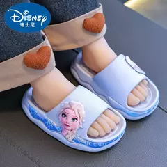 Imagem do Disney-chinelos infantis de princesa Elsa congelados, sola macia antiderrapante, sandálias de banho internas, desenhos animados bonitos, verão
