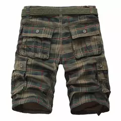 Imagem do Shorts de praia xadrez casual masculino, calça curta militar, bermuda masculina, macacão de carga, sem cinto, moda, verão, 2024