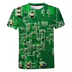 Camiseta gráfica de placa de circuito impresso 3D masculina e feminina, camiseta casual, chip eletrônico, camiseta criativa, tops de ginástica de verão - loja online