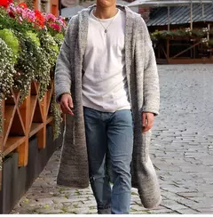 Cardigã de malha de algodão manga comprida masculino, suéteres masculinos casuais, monocromáticos, outwear justo, capuz quente, outono, inverno, novo, moda, 2024 - loja online