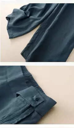 Calça de perna larga feminina, cintura alta elástica, algodão e linho, calça casual, calça reta solta, retrô artística, amarela, verão - Wolf Magazine
