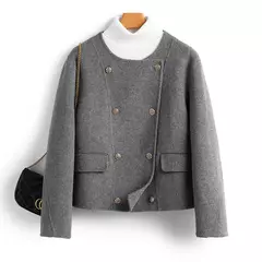 WwiyNee-casacos curtos de lã dupla face para mulheres, casacos bege, pescoço O, trespassado, outono, inverno, novo, H1343011, 2022 - loja online